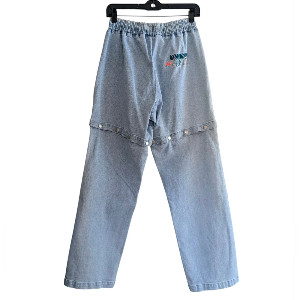 Adidas Always Original Denim Track Pants Jeans Wide Leg Light Blue Wash Small - Picture 16 of 17